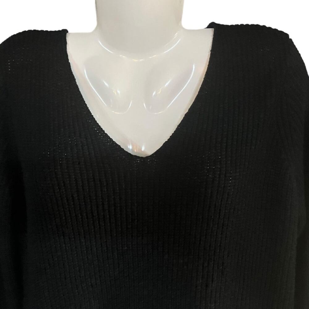 Faded Glory Women's Black V-Neck Ribbed Knit Pullover Sweater | Size L (12/14) - Picture 4 of 7